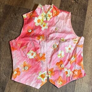 TAPP Floral Pink & Orange Sleeveless Zip Front Vest ONE OF A KIND.